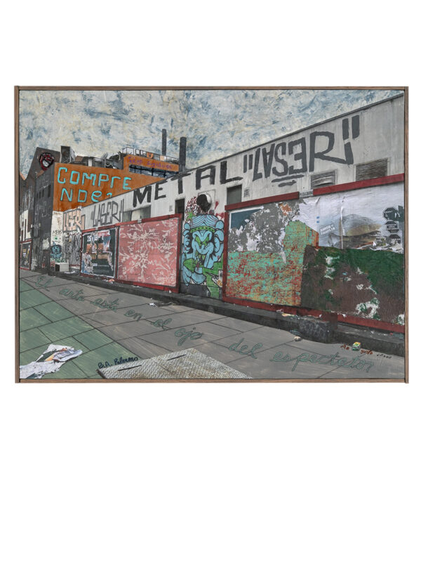 Street art on urban building with graffiti.