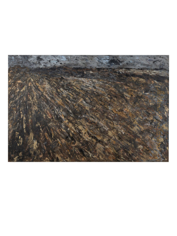 Abstract textured painting with earthy tones.