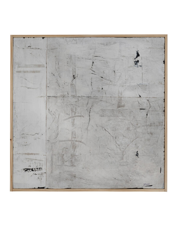 Abstract textured white and gray painting.