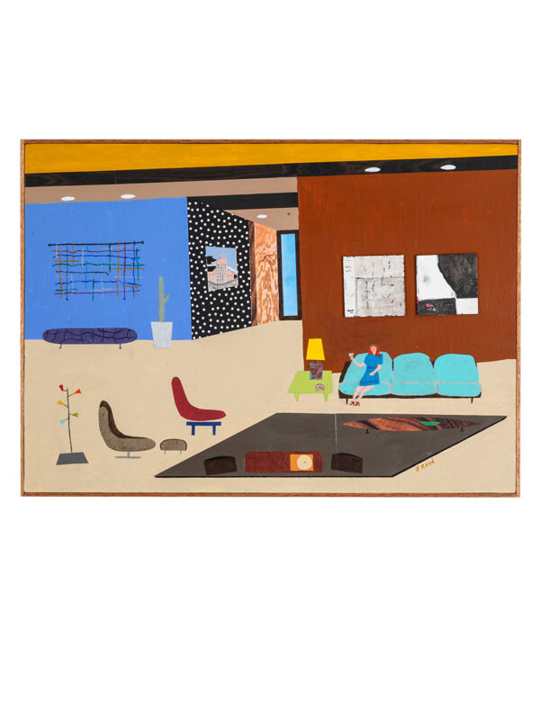 Colorful modern interior painting with furniture.