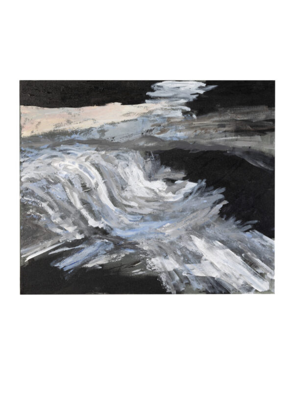 Abstract painting of a swirling river.