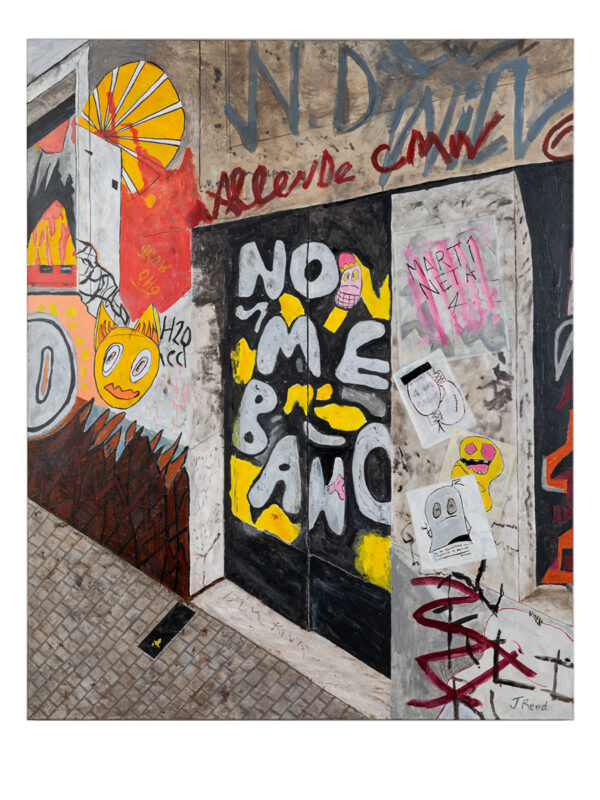 Colorful graffiti art with abstract faces.