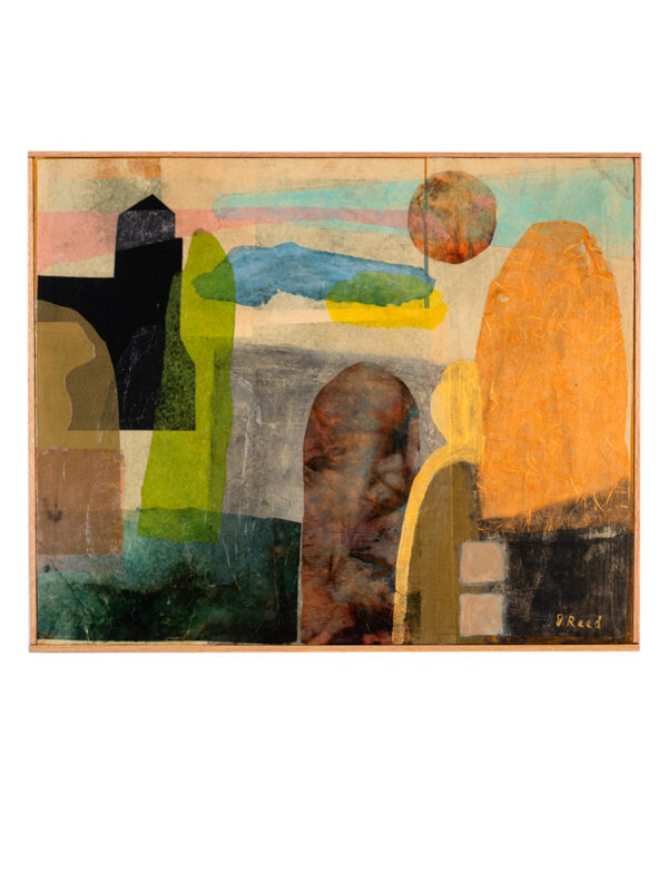 Abstract collage landscape with sun and shapes