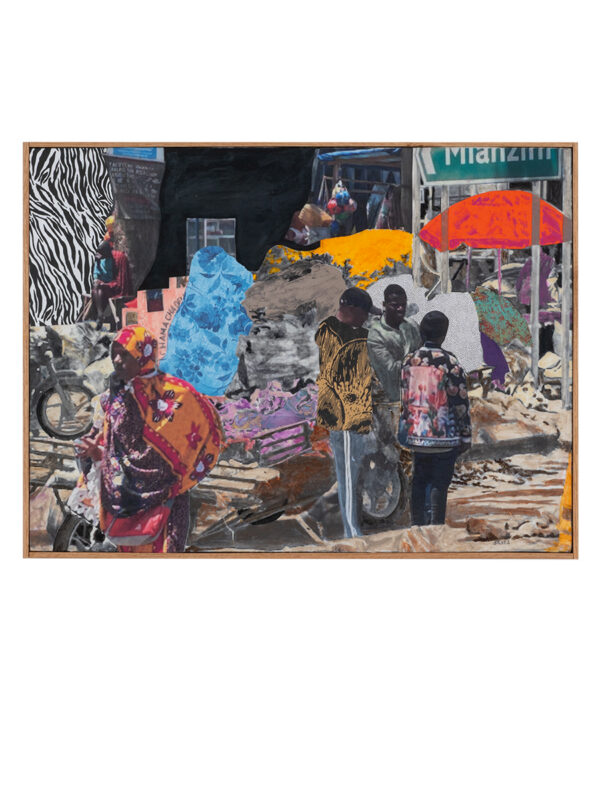 Colorful busy street market with people